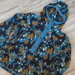North Face Fleece Button Anorak - size XL - Blue/Green/Brown/White "flower camo